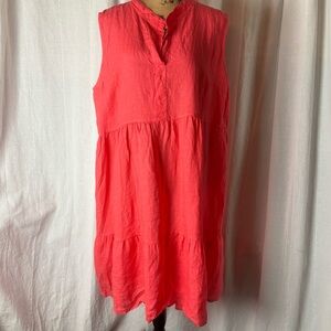NWT Bellambra Bright Coral Pink Linen Tiered Sleeveless Dress Sz 1X Flown